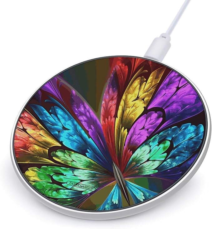 Rainbow Butterfly Wireless Charger 10W Fast Charging Pad Anti-Slip Qi Certified Wireless Charging Pad Charging Station Portable Phone Charger for All Wireless Charging Smartphone