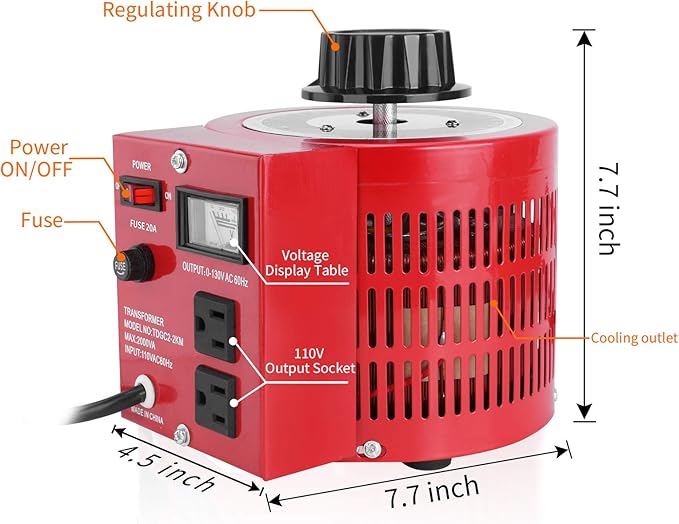 Beleeb 20Amp Variable Transformer Auto AC Voltage Regulator Power Supply, 2000VA Max, 0~130 Volt Output