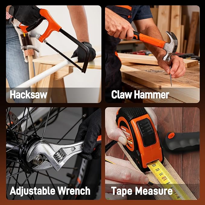 COMOWARE Household Tool Set with 20V Cordless Drill Driver, 120Pcs Hand Tool Kit for Men, Power Drill Set with Plastic Toolbox, Ideal for Office, Garden, DIY Project