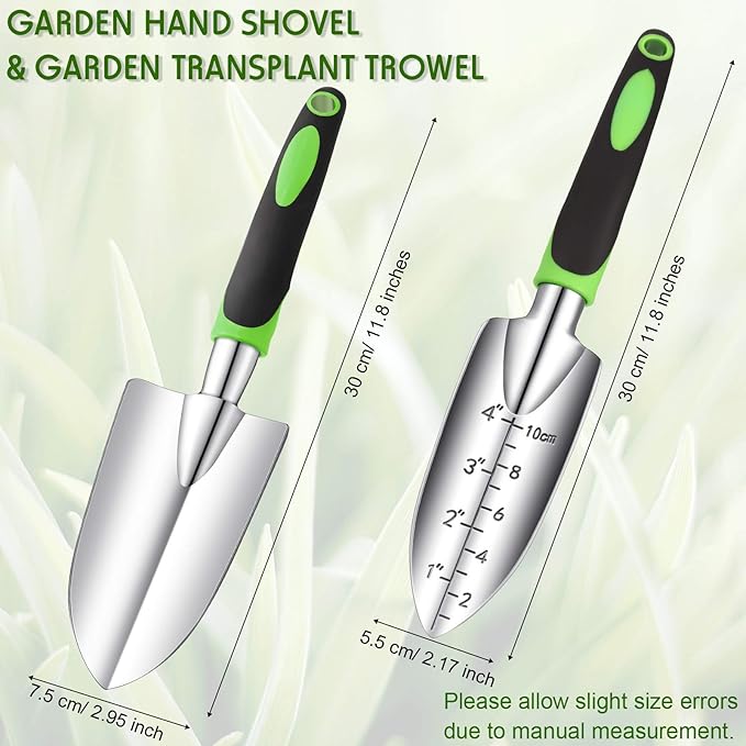 Honoson Garden Hand Trowel Transplant Trowel with Measurements Aluminum Alloy Planting Tools with Rubber Handle Small Gardening Hand Tools Shovels for Gardening Cultivating Transplanting Supplies