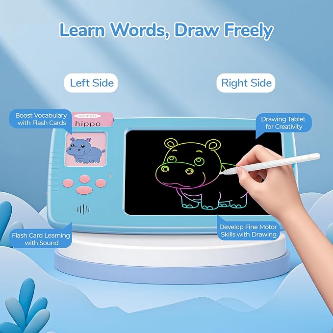 Talking Flash Cards for Toddlers: 2-in-1 LCD Writing Tablet with 510 Sight Words, Montessori Language Learning, Autism & Speech Therapy Toys for Children Ages 1-6, Blue