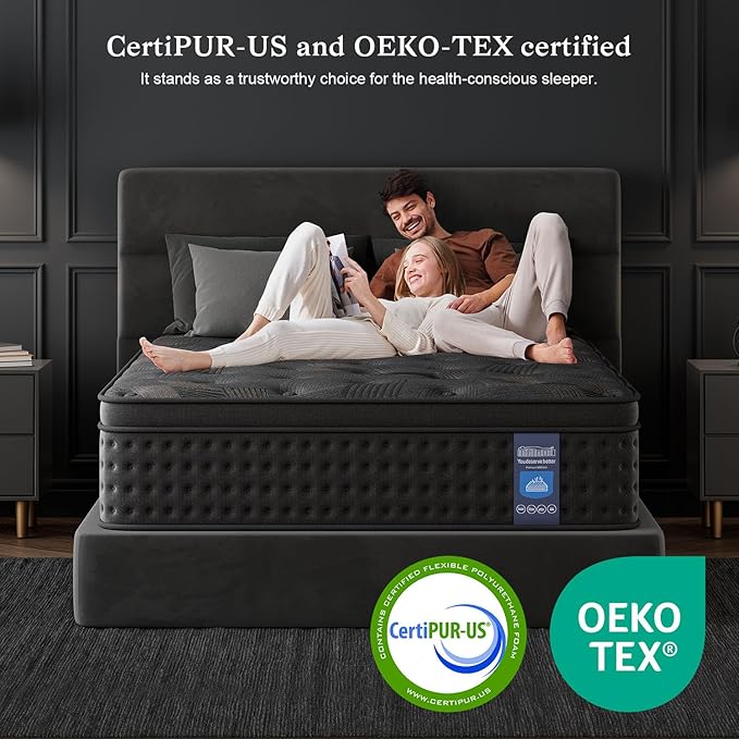 Queen Mattress,14 Inch Hybrid Queen with Memory Foam & Pocket Spring,Superior Hybrid Mattress with Gel Memory Foam or Back & Lumbar Support,100 Night Trial,Soft and Breathable.