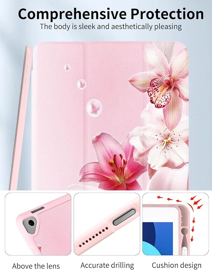 Case for iPad 9th/ 8th/ 7th Generation Case 10.2&amp10.5 Inch (2021/2020/2019 Release) Slim Lightweight Soft Trifold Back Cover with Pencil Holder &amp Auto Sleep/Wake Cover Cherries Cheetah Bows