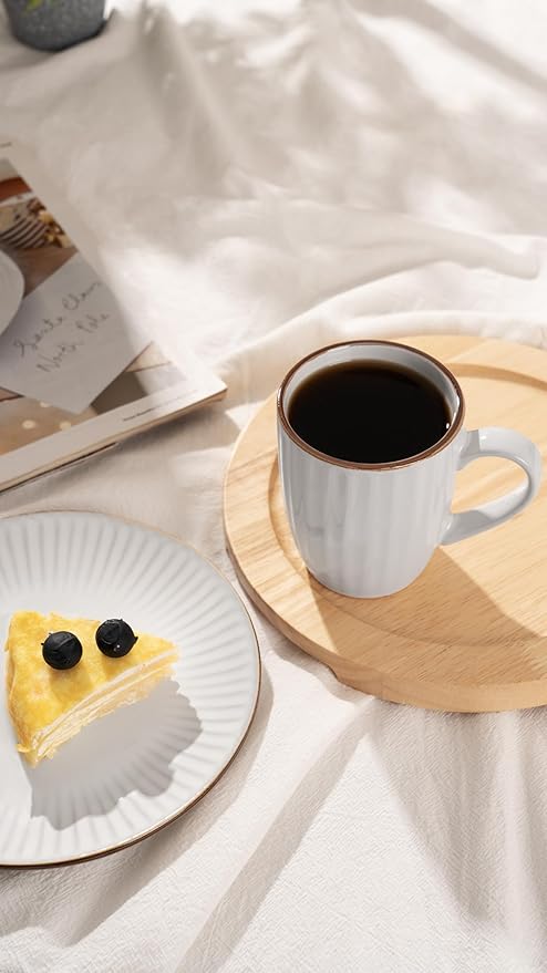 famiware Coffee Mugs Sets for 6, Eden 12 oz Mug Set, Coffee Cups with Handle for Coffee, Tea, Cocoa and Milk, Microwave and Dishwasher Safe, White Stripe