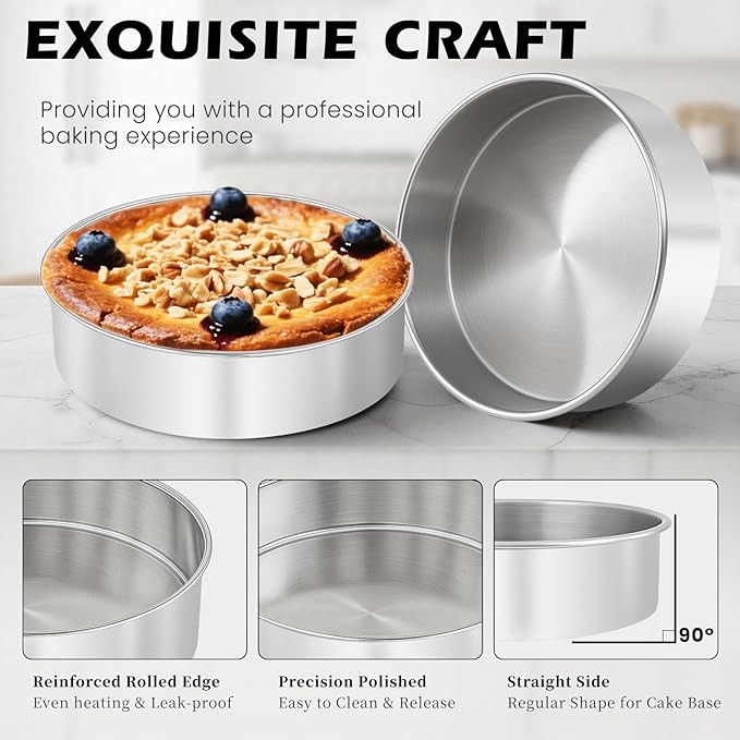 tutikuki 6 Inch Cake Pan - 3PCS Stainless Steel Smash Cake Baking Pans Tins, Round Bakeware for Party Birthday Wedding, Mirror Finish & Dishwasher Safe