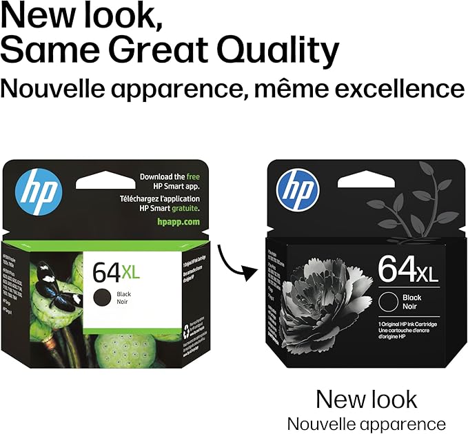 HP 64XL Black High-Yield Ink Cartridge | Works with Envy Inspire 7250e, 7950e; Envy Photo 6200, 7100, 7200, 7800, 7900; Tango Series | Eligible for Instant Ink | N9J92AN
