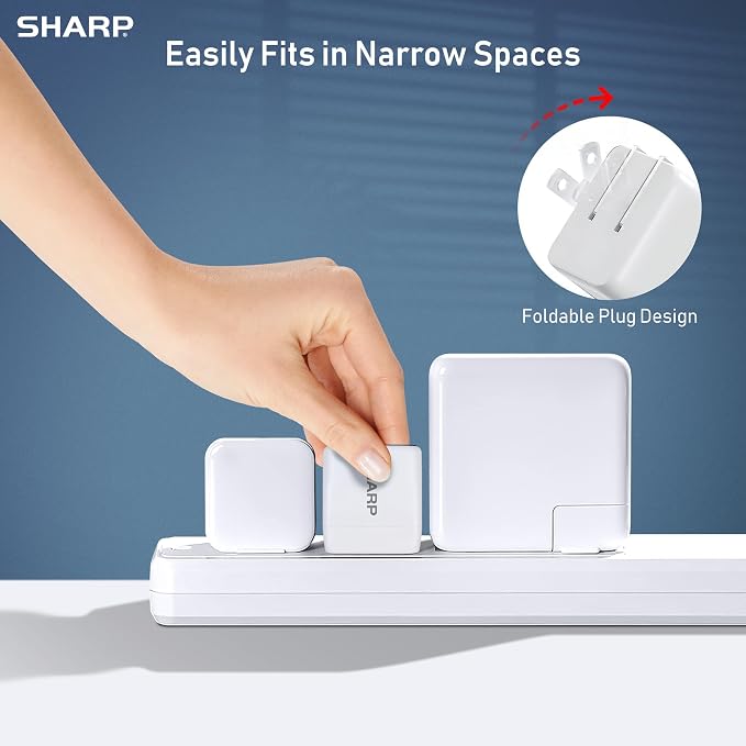 Sharp USB C Charger - 20W Dual Port (USB A+C) Compact Foldable GaN Fast Charge for iPhone 15/15 Pro/15 Pro Max/14/13/12 Pad Pro/AirPods and More Black GW-20PDA201U-BLK