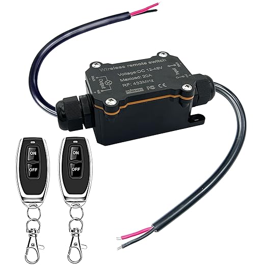 URANT Remote Control Switch,Waterproof Switch DC 12/24/48 Volts 20A,Wireless 433 MHz Transmitter-Receiver Kit,164 Ft Long-Distance Control,Suitable for Water Pumps,Lights,Fans,Vacuum Cleaners