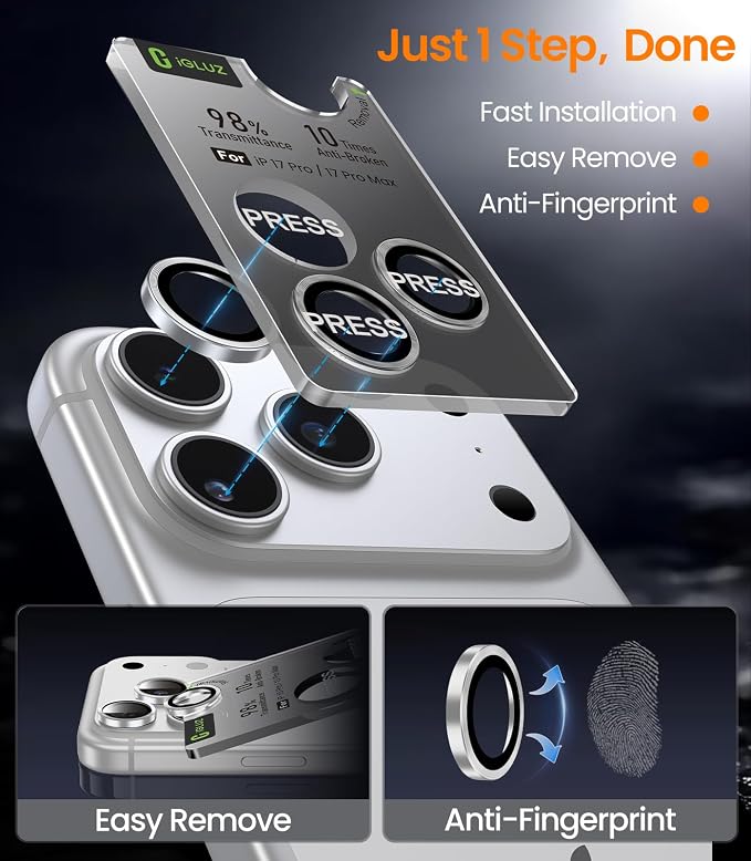 iGluz 2 Pack Anti-Reflection Camera Lens Protector for iPhone 17/16/16 Plus [98% Transmittance][1-Step Installation][Strong Adsorption] 9H Shatterproof Tempered Glass-Black