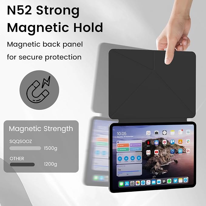 Magnetic Case for iPad Pro 11 Inch 4th/3rd/2nd Gen Black | Magnetic Attachment Support 2nd Gen Pencil Charging Slim &amp Light Folio Stand Case for iPad Pro 11'' 2022/2021/2020