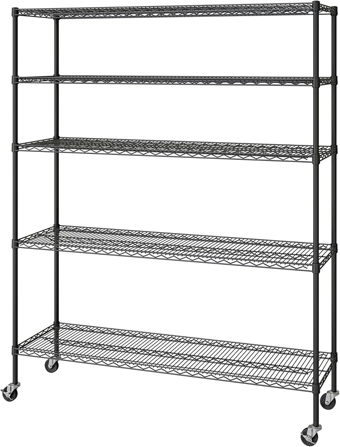 Seville Classics UltraDurable Heavy Duty NSF Solid Steel Wire Rack Storage Unit, Organizer for Garage, Warehouse, Office, Restaurant, Classroom, Kitchen, Black, 5-Tier Shelving, 60" W x 18" D
