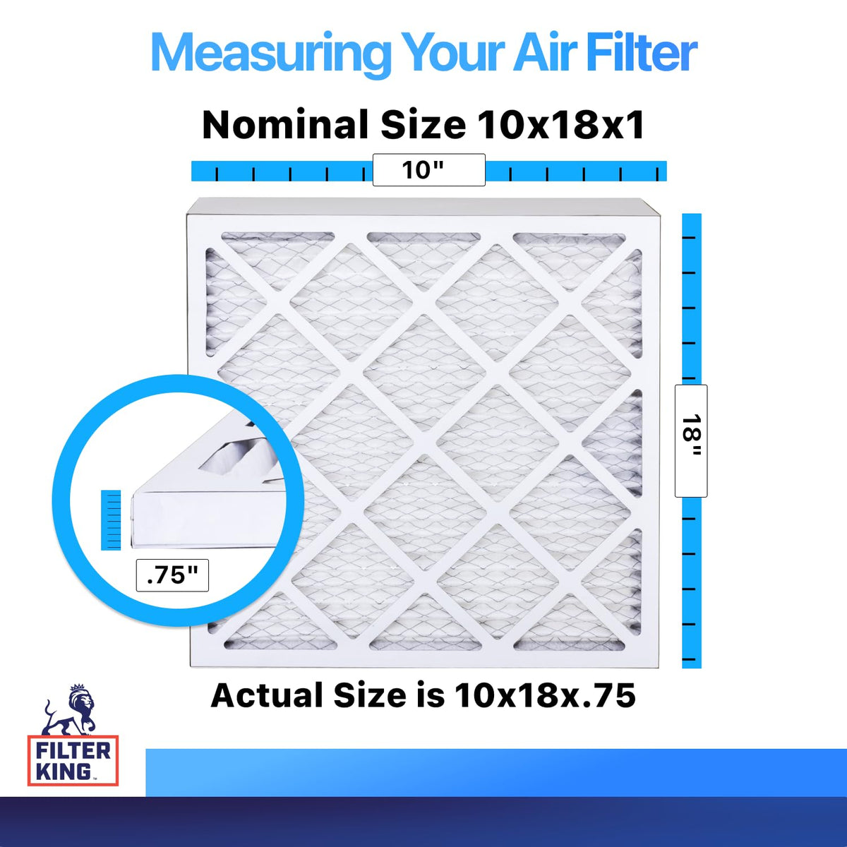 Filter King 10x18x1 Air Filter (MERV 8) (6-Pack) Dust & Allergy Control AC Furnace Filters, MADE IN USA, HVAC, Pleated, Electrostatic (Actual Size: 10 x 18 x .75)
