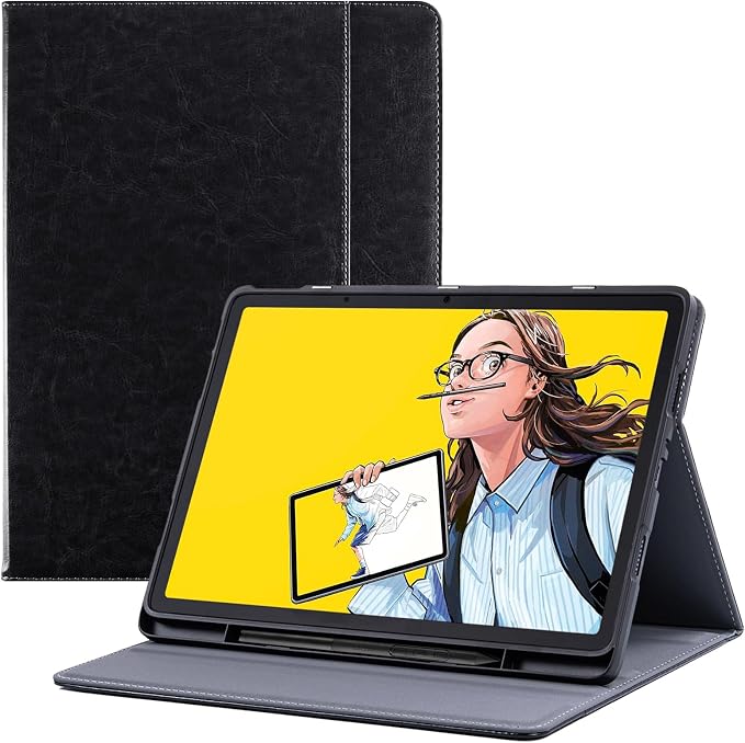Stand Case for Wacom Movinkpad 11 Tablet Black | PU Leather Protective Coverwith Pen Holder &amp Pocket/Hand Strap Multiple-angles Viewing StandSoft TPU Back Shell