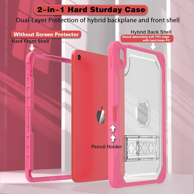 ZoneFoker Case for iPad 11-inch (A16) 2025 / iPad 10th Gen 10.9 inch 2022 Heavy Duty Shockproof Rugged Protective with Pencil Holder 11th / 10th Translucent Cover with Kickstand