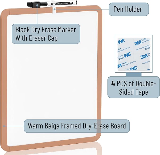 Mr. Pen- Dry Erase Board, 14” x 11” with a Black Dry Erase Marker, Small Mini White Board for Students, Back to School Supplies