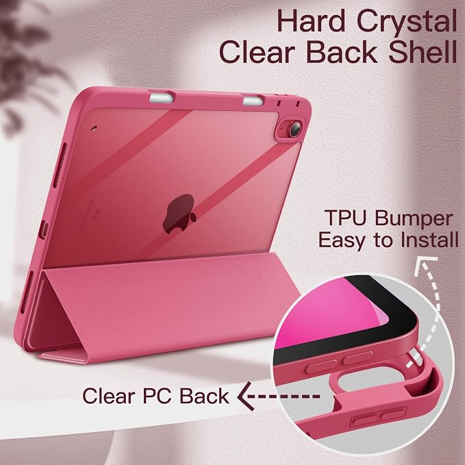 JETech Case Cover for iPad (A16) 11th/10th Gen Black | For 2025/2022 Model Clear Transparent Back Pencil Holder Slim Shockproof Tri-Fold Stand Auto Wake/Sleep