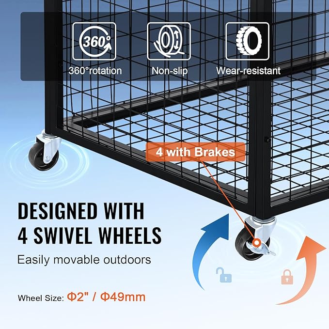 VEVOR Rolling Sports Ball Storage Cart, Lockable Basketball Cage with Double Lids, Sport Equipment Holder Organizer for Indoor Outdoor, Steel Storage Rack for Garages, Playgroup, Gym and Schools
