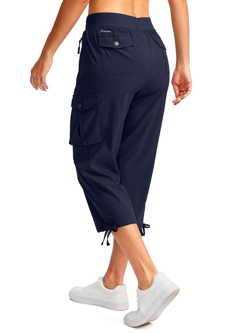 Soothfeel Women's Cargo Capris Pants with 6 Pockets Lightweight Quick Dry Travel Hiking Summer Pants for Women Casual (Navy, XXL)