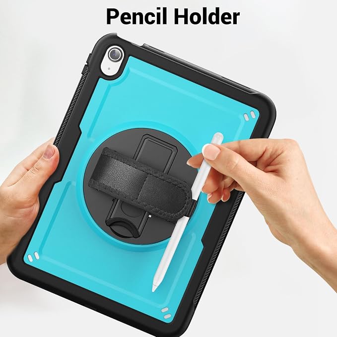Case for iPad (A16) 11th Generation 11 inch 2025 Lightweight Rugged Dual-Material Design 360° Rotating Adjustable Leather Hand Strap Foldable Kickstand Durable with Full ProtectionBlue