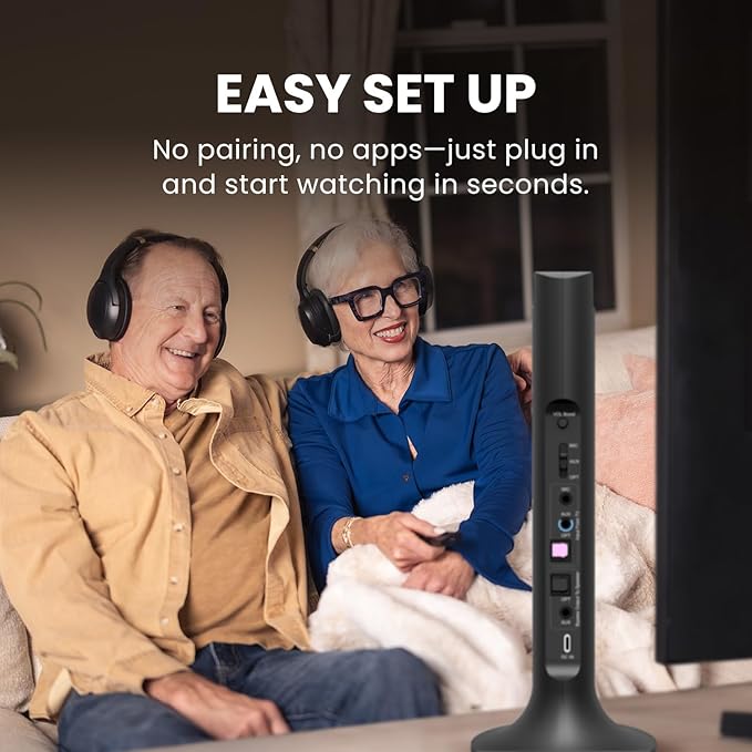 Avantree Duet - Dual Wireless Headphones for TV Watching, Clear Voice & Loud Volume for Seniors and The Hard of Hearing, Easy Plug & Play Setup, with 2.4GHz RF Transmitter & Charging Dock