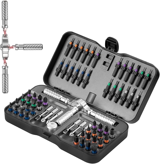 VMAN Ratchet Screwdriver Set, 66 in 1 magnetic Screwdriver sets, S2 Steel Bits, DIY Combination Flexible Shaft, Suitable for Furniture Assembly, Precision Electrical Appliance Repair, Bicycle Tools