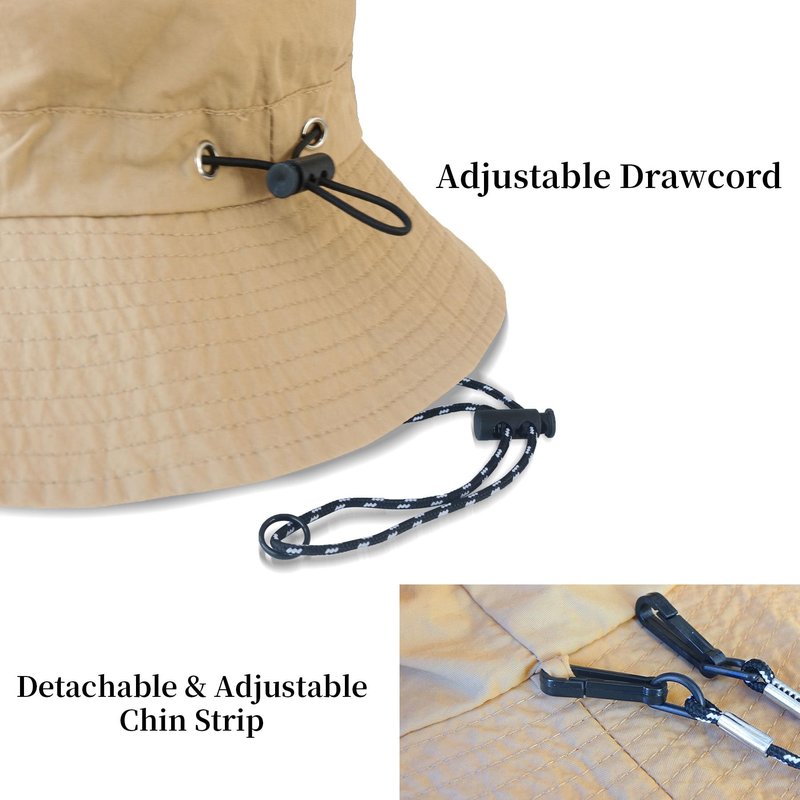 NPJY Packable Quick Dry Sun Bucket Hats for Women Lightweight Outdoor Waterproof Rain Hat with Detachable Chin Strap Small-Medium （Size: 22-22 3/4） Black