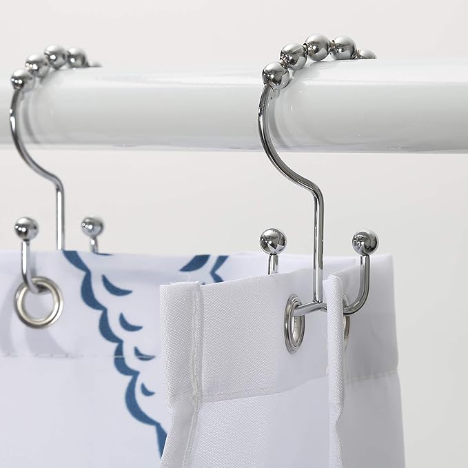 Shower Curtain Hooks, Goowin Shower Curtain Rings, Stainless Steel Shower Curtain Hooks Rust Proof Free Sliding Double Shower Hooks for Curtain, Shower Curtains & Liners (Chrome)