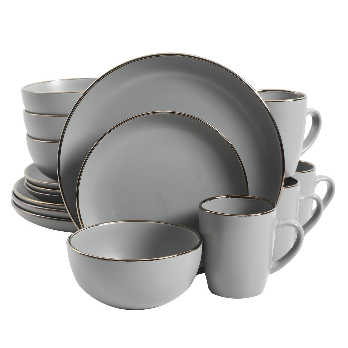 Gibson Home Rockaway 12-Piece Round Stoneware Dinnerware Set, Service for 4 – Cream Plates and Bowls, Modern Matte Finish, Microwave & Dishwasher Safe