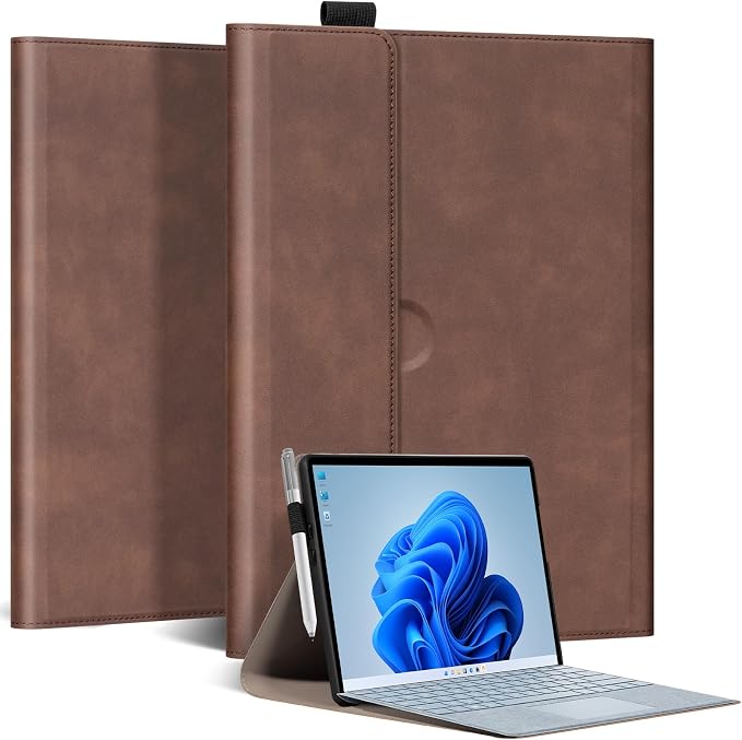 for Microsoft Surface Pro 12 inch Case 1st Edition (2025) Leather Protective Shell Protection Cover Compatible with Type Cover Keyboard and Pencil Holder.Black