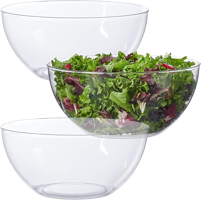 US Acrylic Vista Clear Plastic Salad and Serving 10-inch Bowls | set of 3 | Reusable, BPA-free, Made in the USA | 135 oz. capacity