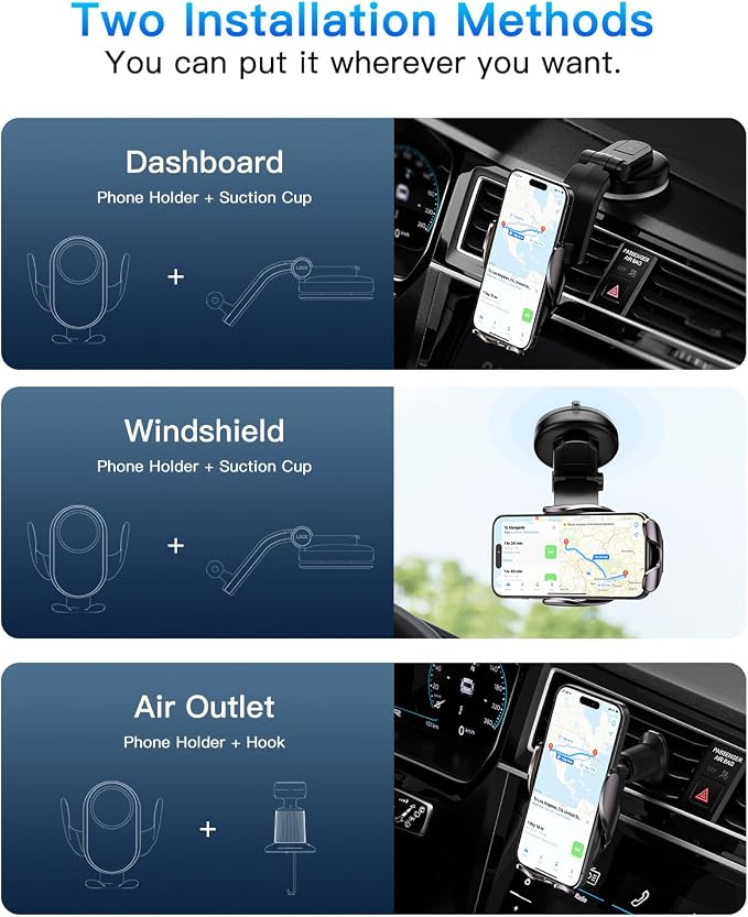 Wireless Car Charger Mount15W Fast Charging Auto Clamping Car Phone Holder Charger for iPhone 15 14 13 12 Pro Max 11 XS Samsung Galaxy S24 Ultra S23 S22 S21