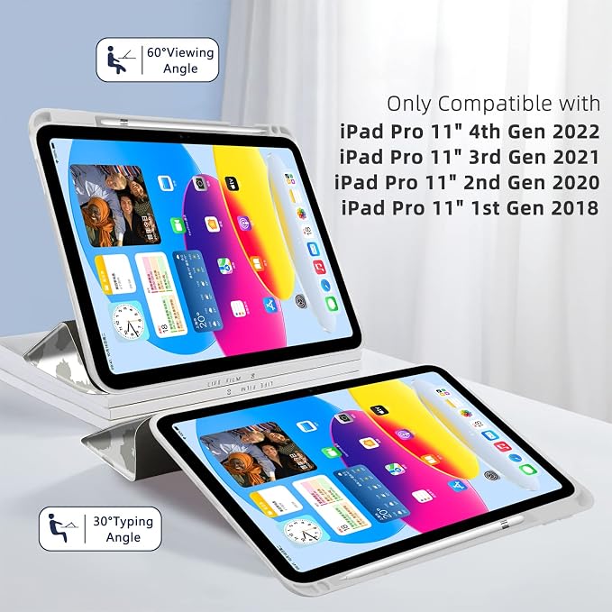 for iPad Pro 11 Inch Case 2022(4th Gen)/2021(3rd Gen)/2020(2nd Gen) with Pencil Holder TPU Shockproof Frame and Protective Leather Cover [Auto Sleep/Wake] Black Cow