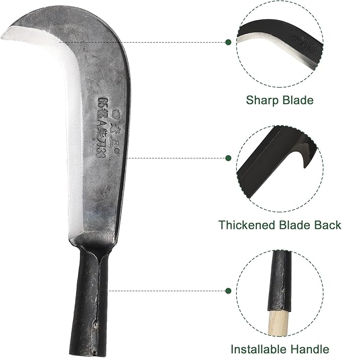 Sickle Garden Tool，22" Steel Machete Heavy Duty for Cutting Trees,Machete for Yard Work with Wooden Handle
