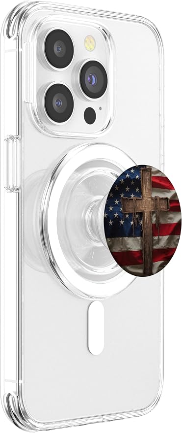 American Flag and Wooden Cross Christian Patriotic Design PopSockets PopGrip for MagSafe