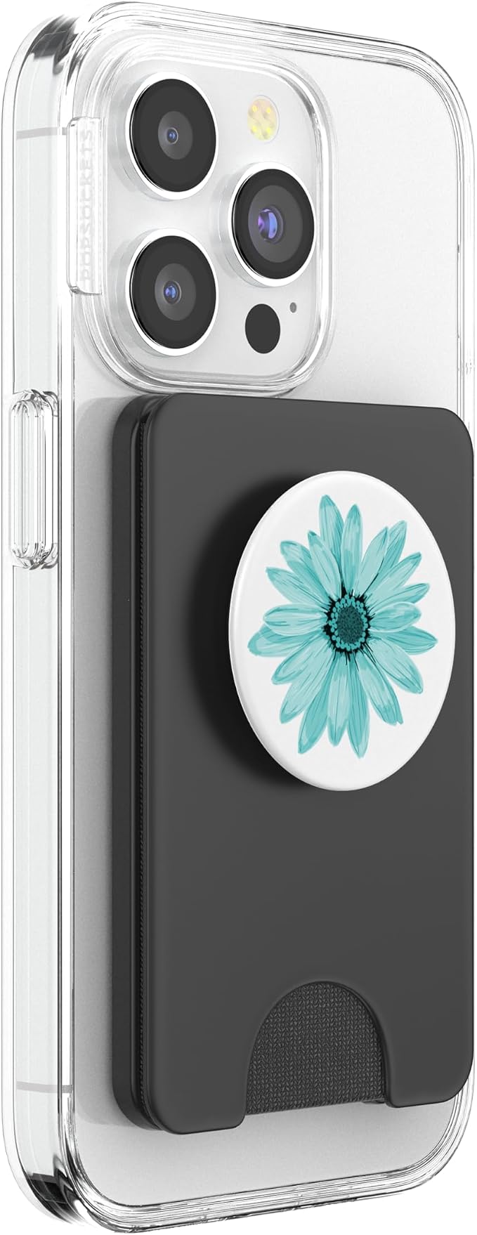 Floral Cell Phone Holder Pop Up Phone Grip White Teal Flower PopSockets Adhesive PopGrip