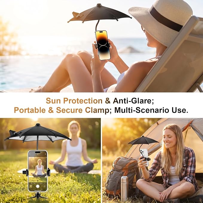 Cell Phone Umbrella for Sun Flexible Angle Design Umbrella Sun Shade for Iphone/android Mini Umbrellas for Phone with Clip