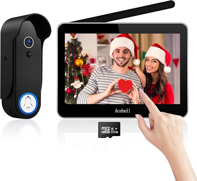 ACEBELL Wireless Video Doorbell Intercom System Battery Operated, 1080P Video Doorbell Camera with Monitor Wireless, Video Door Phone with 7''Touch Screen, Motion Detection, No Monthly Fees