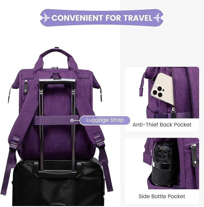 LOVEVOOK 17 inch Laptop Backpack for Women, Teacher Nurse Work Travel Backpacks Purse,Computer Bag, Purple