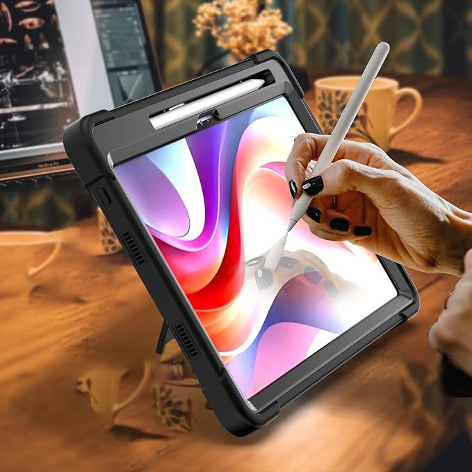 for Lenovo Idea Tab 11 Case 2025/K11 Gen2/Moto Pad 60 Neo 11 Inch 3-in-1 Shockproof Cover w/Pen Holder Soft Silicone &amp Hard PC Horizontal Foldable Stand Screenless Front No Stylus (Black)