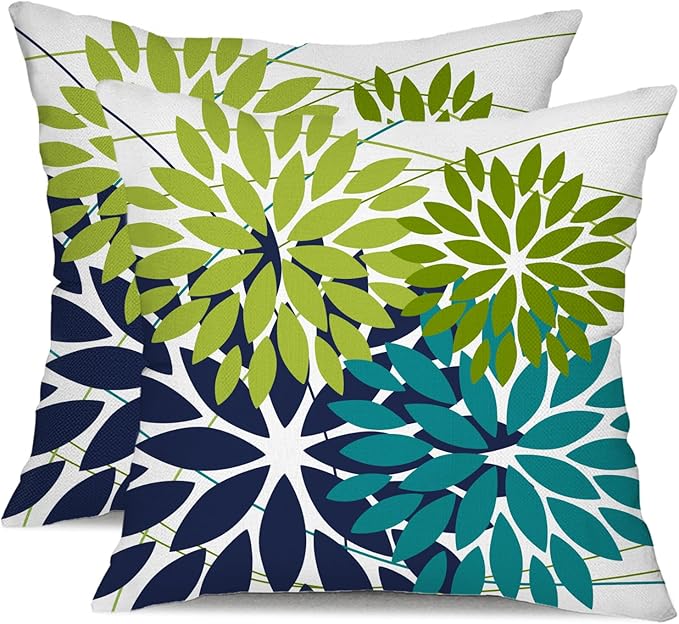 DFXSZ Outdoor Pillow Covers 16x16 Inch Set of 2 Dark and Light Green Flower Decorative Waterproof Summer Outdoor Pillow Covers Spring for Patio Funiture Garden Couch 168K16