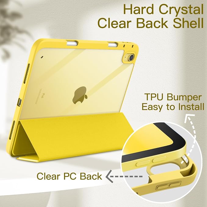 JETech Case Cover for iPad (A16) 11th/10th Gen Black | For 2025/2022 Model Clear Transparent Back Pencil Holder Slim Shockproof Tri-Fold Stand Auto Wake/Sleep