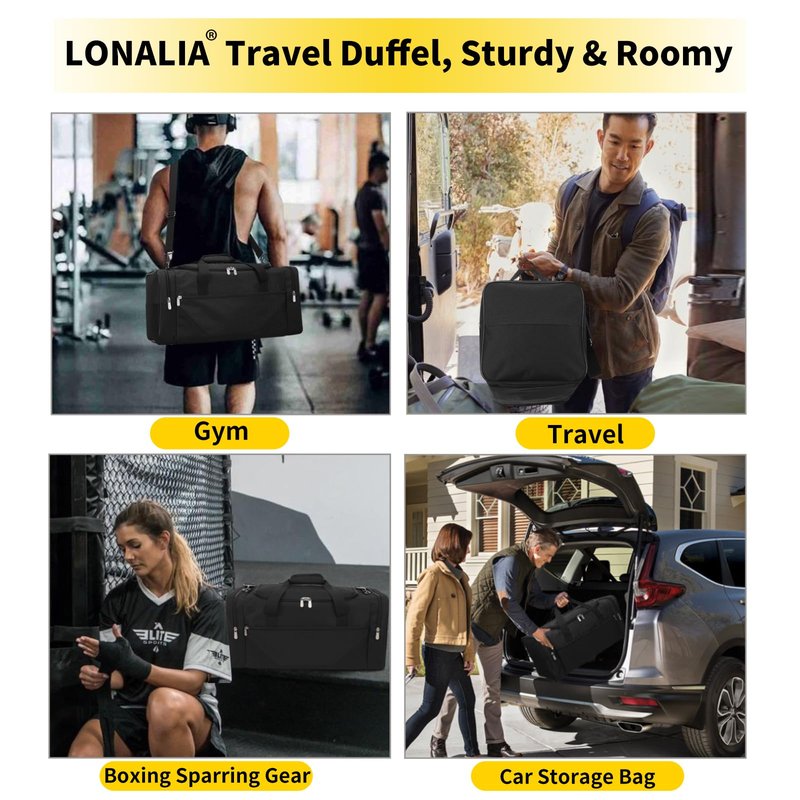 LONALIA Gym Bag Sport Duffle Bag for Men - 21 in Weekender Travel Bag with Trolley Sleeve (Black)