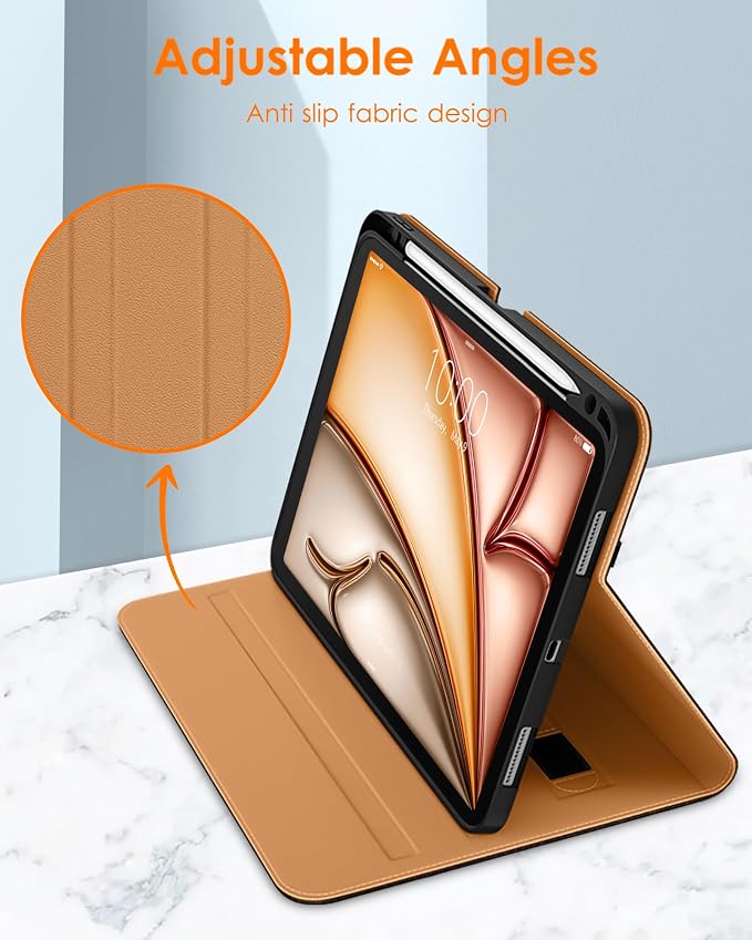 DTTO for iPad Air 11-inch Case M4/M3/M2 (2026/2025/2024) iPad Air 5th / 4th Generation (2022/2020) Premium Leather Business Folio Stand Cover with Pencil Holder - Auto Sleep/Wake Brown
