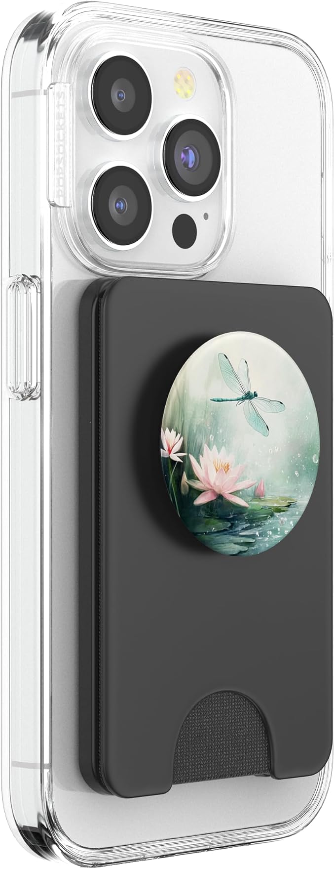Aesthetic Floral Lotus And Dragonfly Watercolor Art PopSockets PopWallet for MagSafe