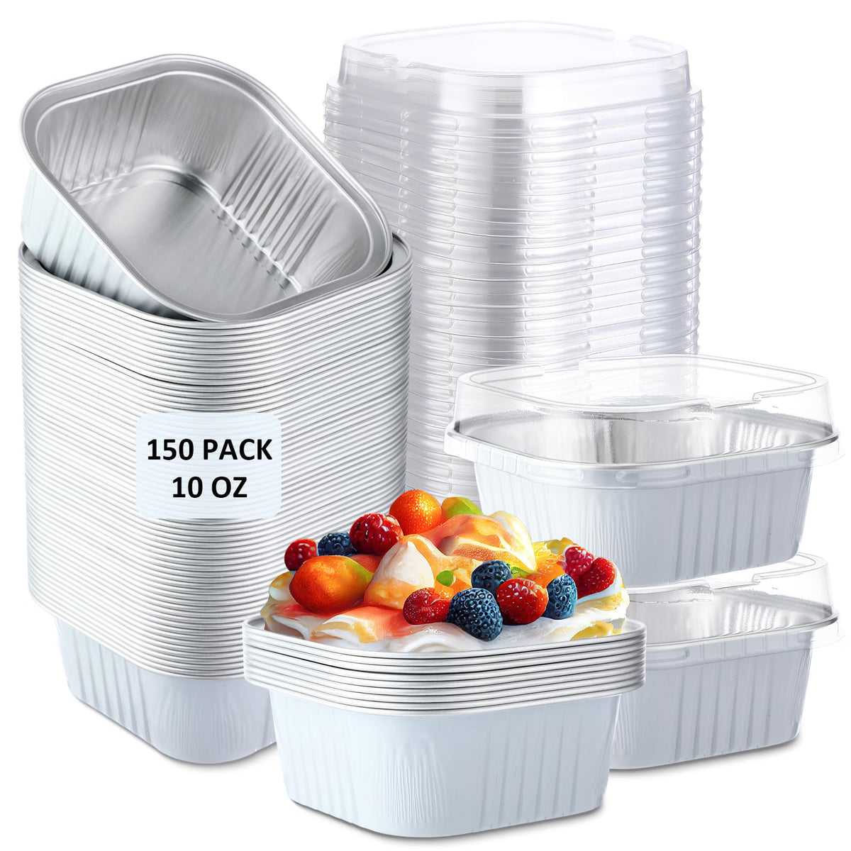 Aoriher 150 Pcs 10 oz Mini Cake Pans with Lids Sky Blue