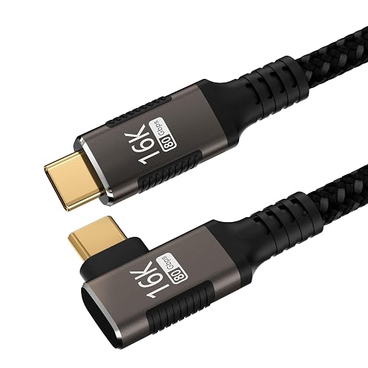 right angle USB C long Cable 10FT Compatible With Thunderbolt 5/4Type C 240W Fast ChargingUSBC 16K@60Hz/8K@120Hz HD Video Output for Display90 degree USB 5/4 Cable 80Gbps Data Transfer for SSD/Dock