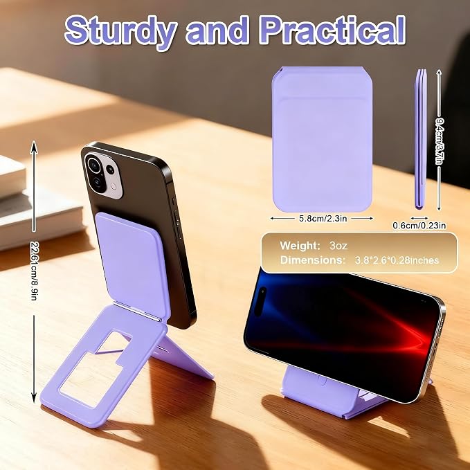 Magnetic Phone Stand Compatible with All Smartphones 17/16/15/14/13/12 Series Slim PU Leather Desk Stand with Angle Adjustment Portable &amp Includes 1 Strong Magnetic Ring for Any Phone(Pink)