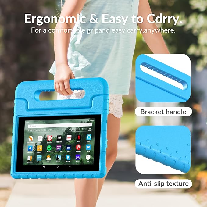 Kids Case for Kindle Fire HD 8 Tablet Case (8th/7th/6th) Shockproof Blue | 2018/2017/2016 Release Lightweight EVA Handle Stand Full Protection For Kids Daily Use