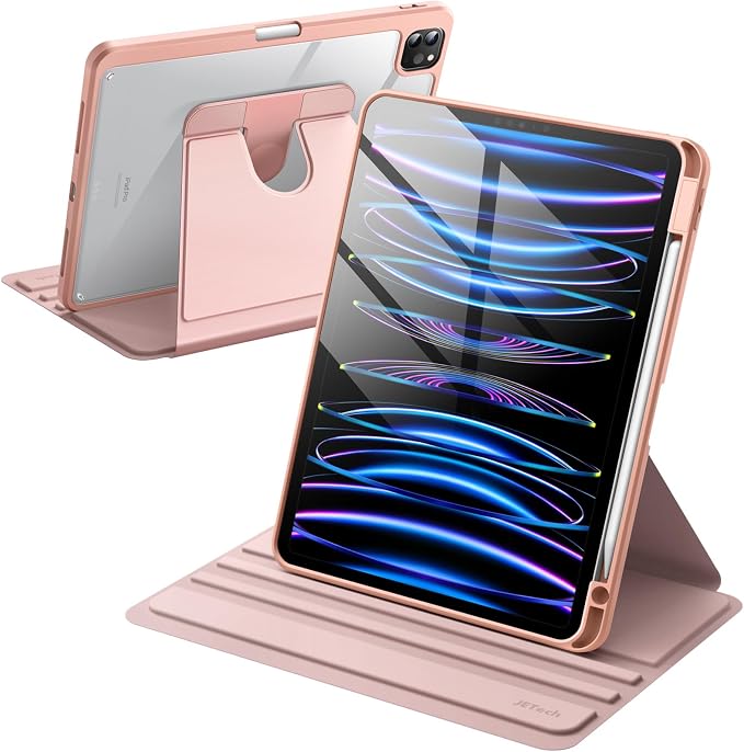 JETech Rotating Case Cover for iPad Pro 11 4/3 Black | For 2022/2021 Model 360° Rotation Stand Clear Back Design Auto Wake/Sleep Pencil Holder Full Protection