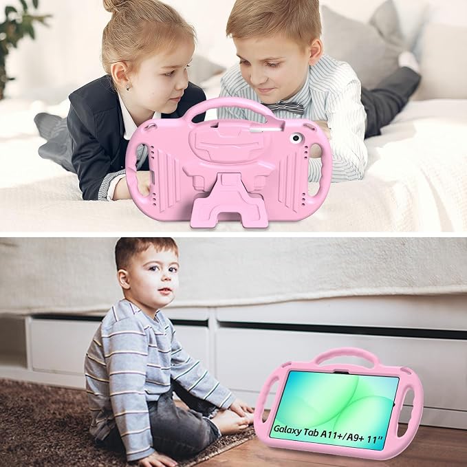 Kids Case for Samsung Galaxy Tab A11+ Plus/A9+ Plus 11 Inch Case with Strap Shockproof Lightweight Handle Stand 2025/2023 Model with Lanyard Black